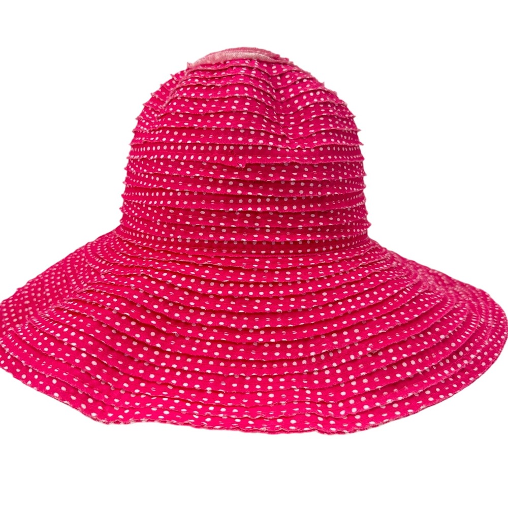 Wallaroo Hat Company Hot Pink Polka Dot Sun Hat Petite Scrunchie Ruffled‎